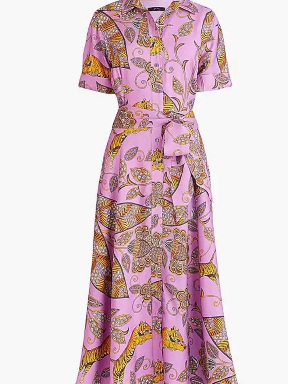 J. Crew Pink Paisley & Tiger Print Tie-Waist Maxi Dress